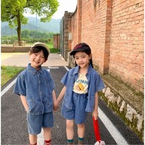 [당일발송]주니유니 아동 포켓청청세트 남매상하복 남매룩 형제룩 아동데님세트