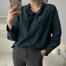 셀러허브(잡화) 여자 백버튼 벌룬 핀턱 U넥 프릴 블라우스