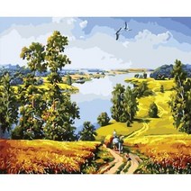 리빙듀오 DIY 쉬운 명화 유화그리기 세트 A-103 시골 풍경 중형 40x50 kzac home
