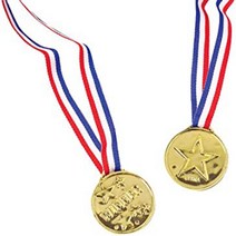 U.S. Toy Plastic Gold Star Winner Medals with Ribbons (12), 1