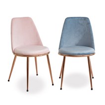 엘린까사 마리안느 벨벳 의자 로즈골드 프레임 체어 2개 set, 블루+블루