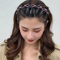 큐빅 집게머리띠 볼륨머리띠 벼머리 앞머리고정 얇은 큐빅머리띠 제니 화관머리띠, 자주