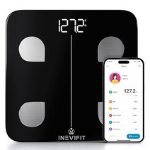 INEVIFIT 스마트 체지방 저울 매우 정확한 블루투스 디지털 욕실 체성분 분석기 체중 물 근육 내장 지방 및 뼈 질량 측정 무제한 사용자용 (Eco Wht) 미국직송 32037, Eco-Blk