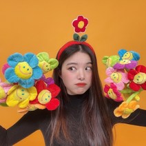 0142 레드 새싹 꽃머리띠 헤어밴드 봄 체육대회 단발 단체 졸업사진 셀프스튜디오