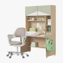 한샘 티오 그로우 홈플랩도어 각도조절 책상세트 5단 120x75cm+링고S 고정중심봉DIY(발받침), 책상_화이트+그린/의자_베이지(F)