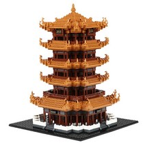 중국 스타일 호환 키덜트 블럭 브릭 옐로우 크레인 타워 성인 어려운 조립 완구 교육용 작은 입자, 단일사이즈, 조기설천단 2641 입자