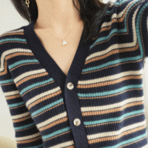 여성용 모던 스트라이프 버튼 가디건