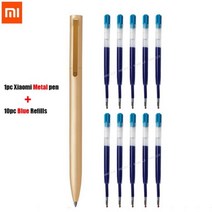 Xiaomi오리지널 금속 로그인 펜 Mi 볼펜 PREMEC 부드러운 스위스 리필 05mm 일본 검정 파란색 잉크 서명, 1pc 10Blue Ink