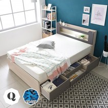[2만원 즉시할인]장인가구 스텔라 LED 수납헤드 4서랍 침대 퀸+컴포트본넬매트, 오크워시