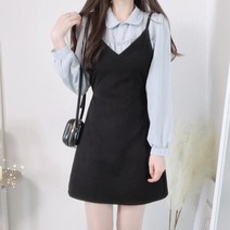브이넥 코듀로이 A라인 허리끈 뷔스티에 원피스