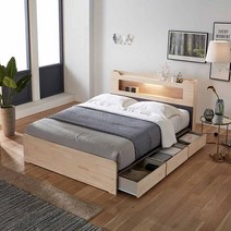 장인가구 스텔라 LED 편백나무원목 3서랍 수납침대Q_독립7존매트, 내츄럴그레이