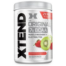 XTEND 오리지널 BCAA 파우더 수박 익스플로젼 무설탕 운동 후 근육 회복 음료 아미노산 포함 남성 및 여성용 7g 30회 분량 USA 미국, Strawberry Kiwi Splash, 30 Servings (Pack of 1)