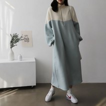 [겨울임신복] 마더라이크 기모 하프지퍼 배색 임부복 원피스