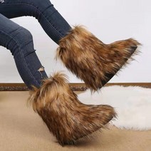Winter Women Snow Boots Female Warm Fur Plush Faux Fox Ski Ladies Outdoor Furry Slip On Cozy Fuzzy