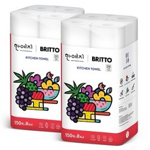 한예지 브리토 천연펄프 키친타올 150매 8롤 x 2팩, 기타