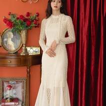 개화기의상 레이스 펀칭 신부 브라이덜 공주풍 프릴 봄 가을 롱 원피스 드레스P135128