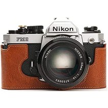 니콘 nikon fm2 fm fm2n fe fe2 only bull type genuine leather body case camera bag, 어두운 갈색, 카메라 케이스 + 스트랩 r