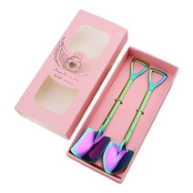 2pcs 스테인리스 스틸 삽 모양 커피 커피 스푼 아이스크림 수박 티스푼 박스, 화려한 삽 스푼 숟가락 상자, 2개