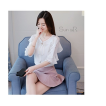 Sun siR W_4_050 레이스 리본 쉬폰 반팔 블라우스