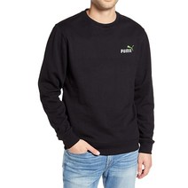 푸마 푸마 에센셜 엠브로이드 로고 크루 기모 긴팔티 블랙 남자 플리스 맨투맨 긴팔 티셔츠 589249-51