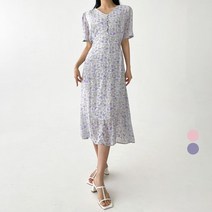 (무배)여리여리 브이넥 스모크 플라워 반팔 롱 원피스