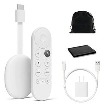 미국발송 구글 Google 크롬캐스트 - HDMI 케이블 및 음성 검색 리모컨이 있는 스트리밍 장치 - 휴대폰에서 TV로 쇼 음악 사진 스포츠 스트리밍 - 청소용 천 파우치