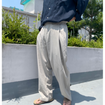 남자 여름 아메카지 사이드핀턱 린넨 밴딩 롱 와이드 팬츠 2COLOR