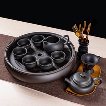 전통 다기 세트 자사호 다도세트 도자기 휴대용 티팟 여행용 캠핑용, 화이트 12인치 로터스 블랙 세트