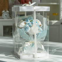 LED 드라이플라워 목화 꽃다발 (LED+케이스+쇼핑백) 라운드오프, 스카이블루