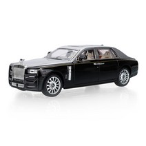 롤스로이스 다이캐스트 124 팬텀 합금 모델 자동차 금속 당겨 자동차 장난감 컬렉션 장난감 시뮬레이션 소년을위한 소리와 빛 선물, 회색과 검은색