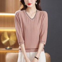 브이넥니트 라운드니트 여성봄옷 골지티 데일리룩 간절기 하객룩 7부니트 파스텔톤