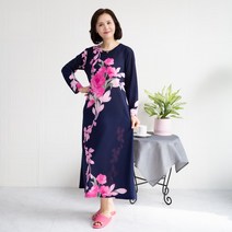 엄마옷마미소 장미꽃홈웨어원피스 롱 빅사이즈 홈드레스 편안한 스판원피스 5060 중년여성의류 마담의류