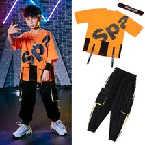 공연복 비보이 남여아동 힙합 개성 멋진 패션쇼 HIPHOP 댄스 유행복 여름 2699211200, 110, 845 귤 티셔츠 _2301 블랙 바