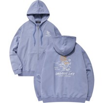 꼼파뇨 캠핑파인 자수 후드 스웨트 집업 틸블루