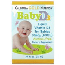 캘리포니아 골드 뉴트리션 California Gold Nutrition 아기용 액상 비타민D3 10mcg(400IU) 10ml(0.34fl oz), 1개