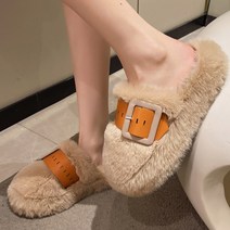 귀여운 겨울 여성 사무실 회사용 통굽 털 슬리퍼 예쁜 사무용 굽 높은 거실 퍼 실내화 푹신한 뮬 편한 키높이 굽있는 실내 털 슬리퍼