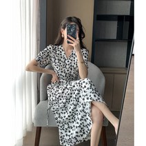 피어니스트 행운 네잎클로버 V넥 반팔 롱원피스