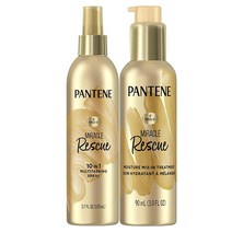 Pantene 헤어 스프레 미라클 레스큐 리브인 컨디셔너 린스 스프레이 & 믹스인 트리트먼트손상 헤어 수분 공급150ml(5.7 oz)각 88.7ml(3 oz)