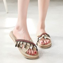 여성 여름 슬리퍼 키높이 신발 신제품 스트로 에스파드릴 에스닉 스타일 여성용 패션 아웃사이드 웨어 비치 플랫 힐 크로스 2023