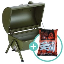 (캠핑플렉스) 테이블탑 오븐 훈제 바베큐그릴 캠핑용 야외용 훈제 삼겹살 BBQ 그릴 손잡이 화로대 감성 캠핑 훈제그릴 숯불구이 접이식 예쁜, 그린