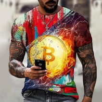기념주화 비트코인선물 모형소품폭발적인 2022 봄과 여름 새로운 반팔 Bitcoin 3D 인쇄 된 t-셔츠 거리 동, 08 dyp-2287_06 XL