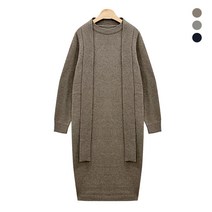 뜨개진 여성용 램스울 루즈핏 옆트임 벨트 니트 다린 롱 원피스