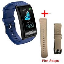 ECG PPG HRV 스마트 팔찌 남성용 손 ECG 텍스트 심전도 기록 심박수 스마트 밴드 방수 피트니스 팔찌, 09 Blue Pink Straps