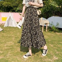 봄 여름 꽃무늬 쉬폰 롱 스커트