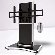 마운트피아 EMS-1W 55~86 전동형 이동식티비스탠드 티비거치대 전자칠판, 실버, 유리선반+카메라선반+로고추가