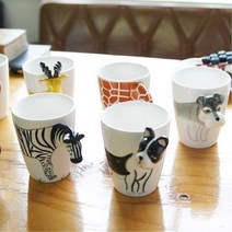 아이들용 동물농장 3D손잡이 머그컵 자취선물 에이드, 불테리어