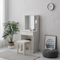 이스타일가구 클라라 600 베이직 수납화장대 거울+의자포함, 아이보리