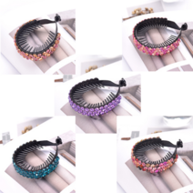 핸셀 큐빅 당고 똥 포니테일 머리 헤어 클립 핀, 큐빅 헤어클립 퍼플