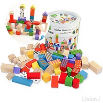 두돌 아기 원목 나무 칼라 블럭 50P 원목 블록 유아 집콕 놀이