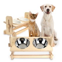 캣토피아 높이조절 강아지 고양이 식탁 코팅원목 밥그릇 식기 물그릇, 1구 (스텐식기포함)